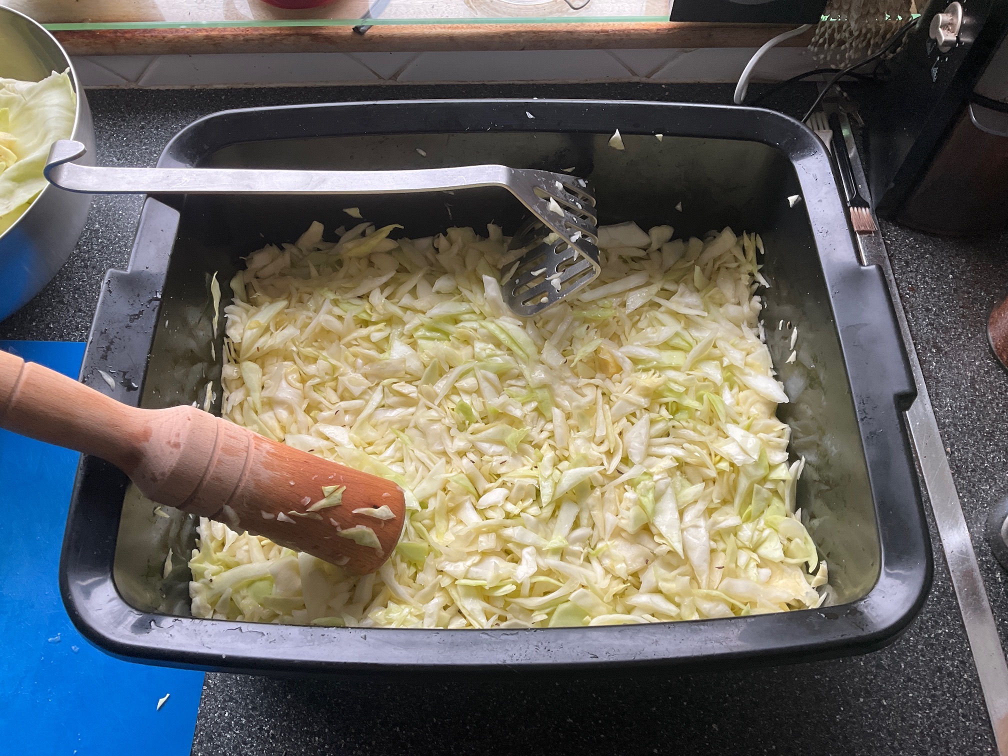 compacted cabbage in a basing